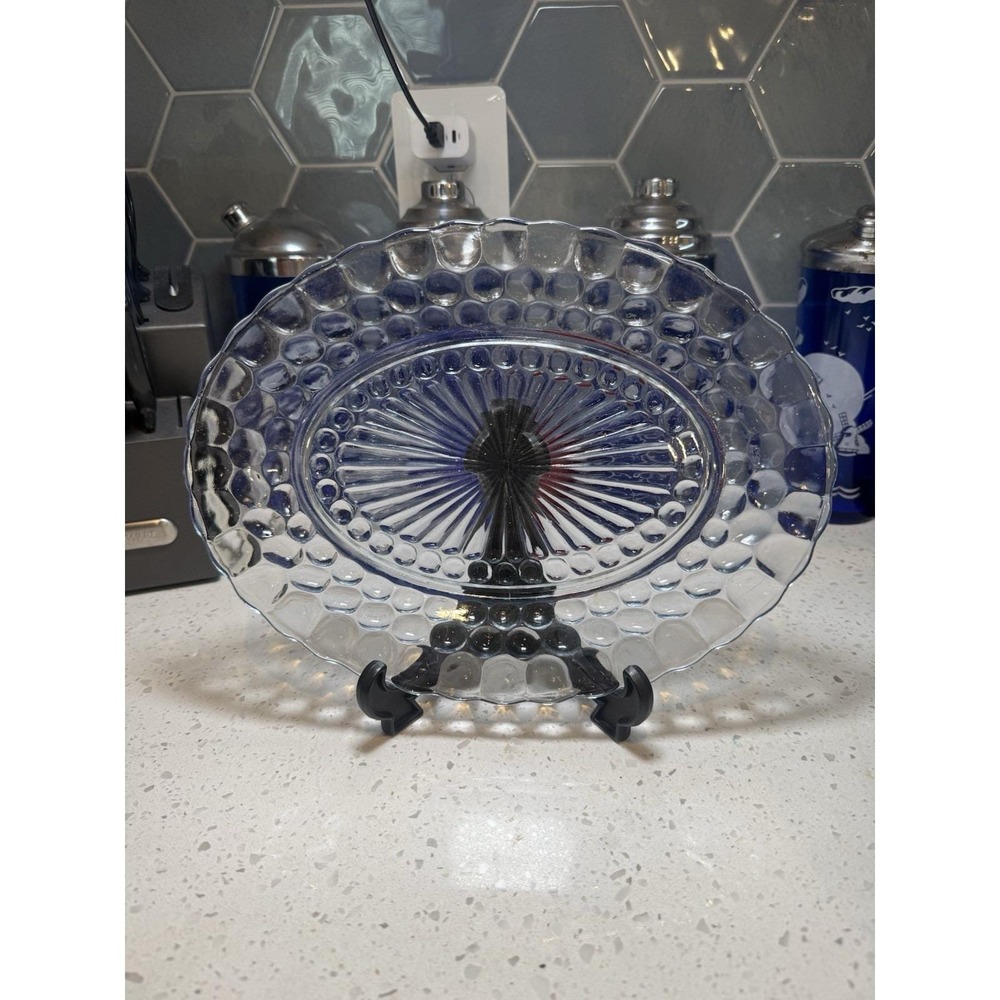 Anchor Hocking Bubble Light Blue Oval Platter Mid Century Depression Glass